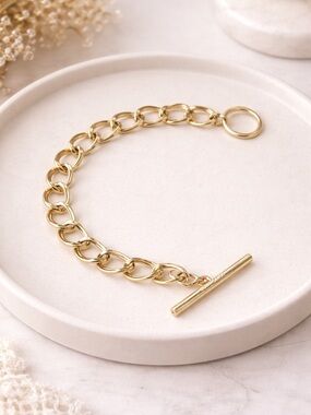 Spartina 449 Gold Tone Toggle Chain Bracelet Chunky Link Coastal Jewelry
